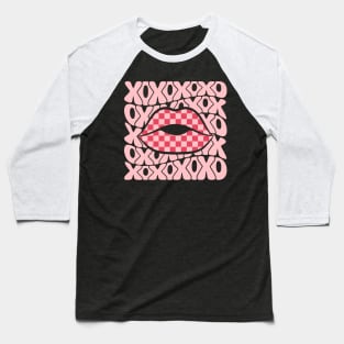 XOXO Retro Checkered Lips Baseball T-Shirt